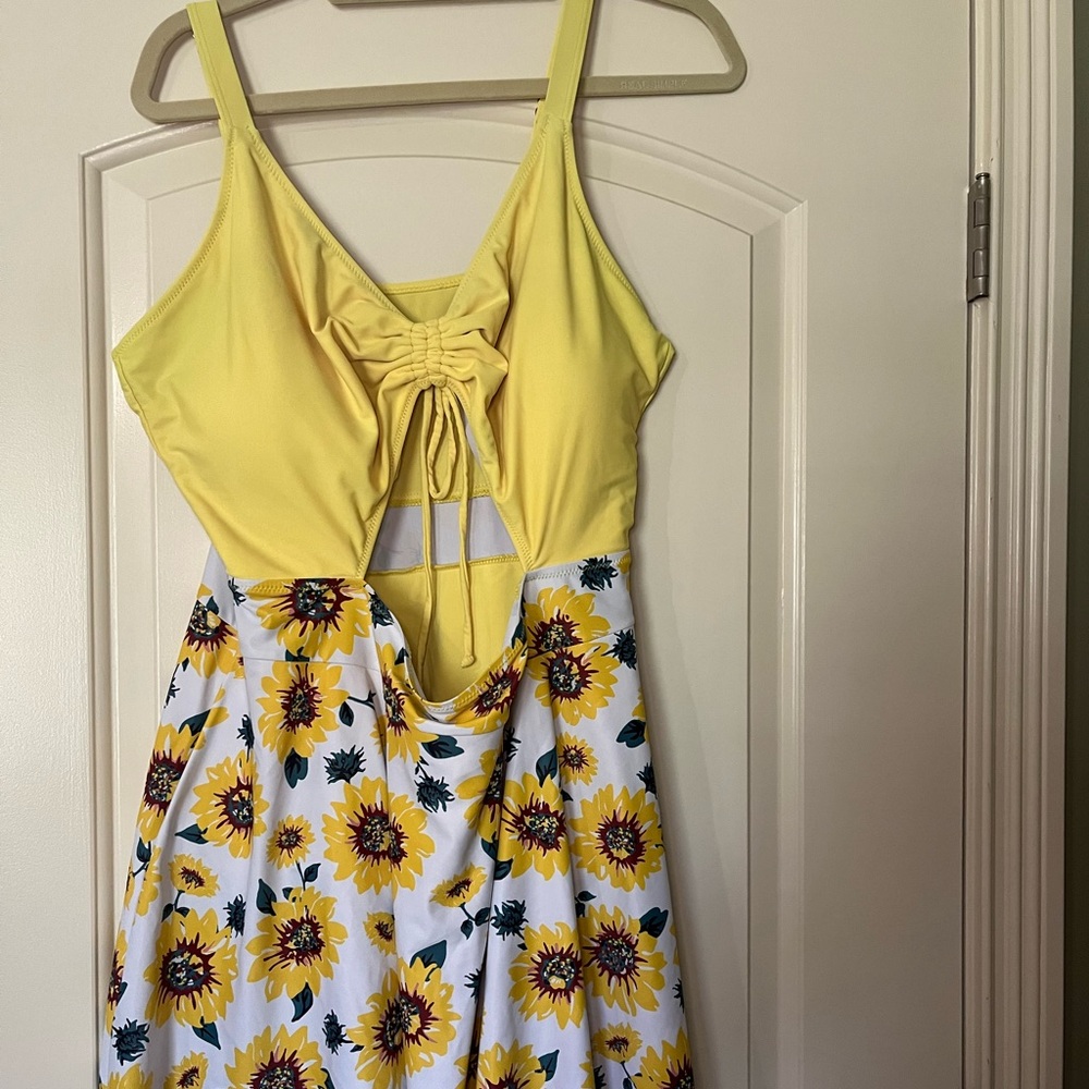 Yonique Women's One Piece Swimsuit Skirt V Neck Floral Swim dress Cutout 20W